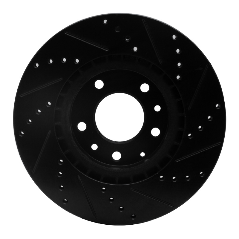 Mazda RX-8 Brake Rotor (1) - Front Left - R1 Concepts - Drilled & Slotted - Black - `04-`08